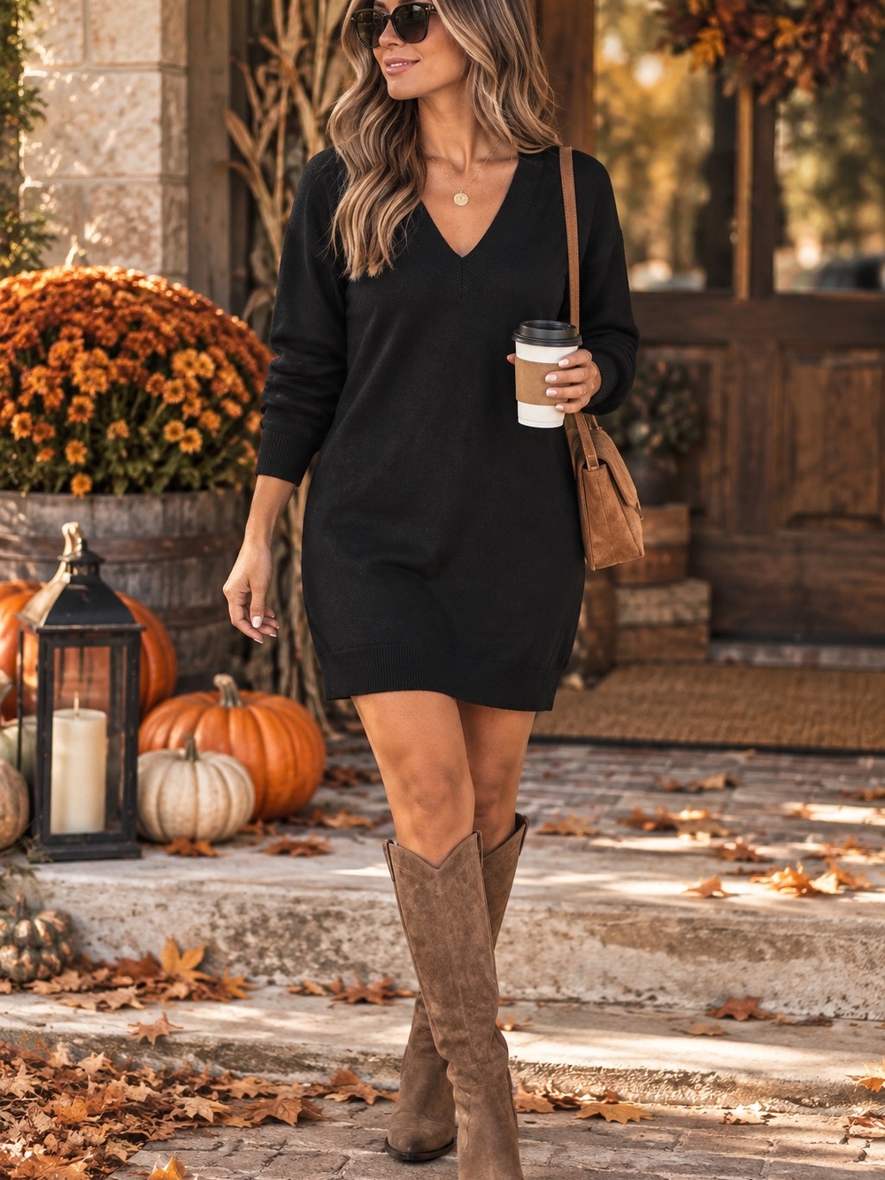 Old Navy Black V-Neck Sweater Mini Dress